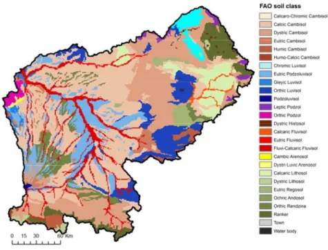 Figure II.4 : Carte des sols du bassin versant de la Garonne (ESDB, 2006) 