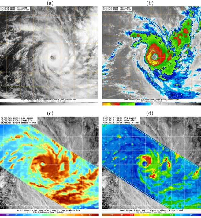 FIG. 1.8 – Images satellitaires du cyclone Bansi au nord de l’archipel des Mascareignes le 15 Janvier 2015 à 06 et 13 UTC