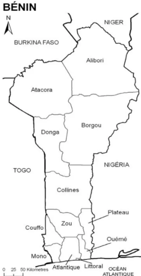 Figure 6: Le Bénin, départements et limites géographiques 
