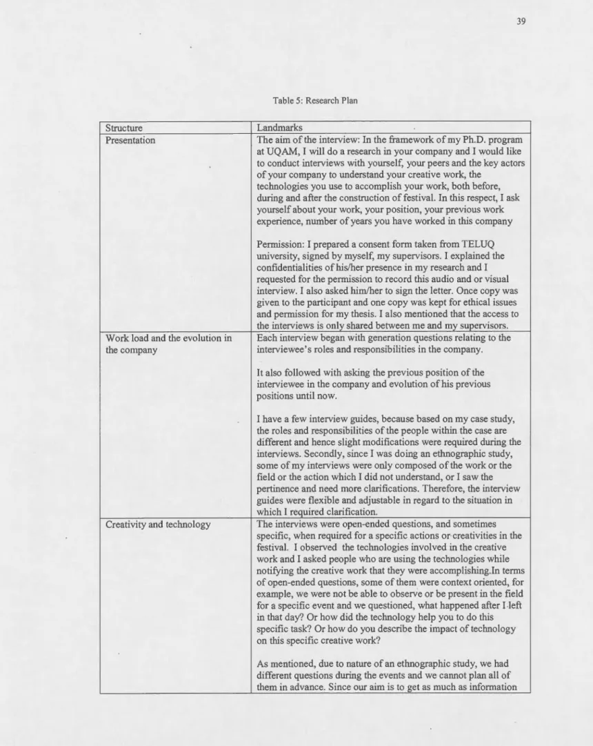 Tabl e 5:  Research Plan 