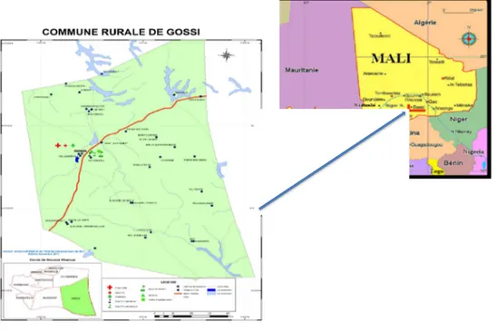 Figure 4 : Carte de la commune de Gossi dans le cercle de Gourma-Rharous  (Source : Institut géographique du Mali, 2011)
