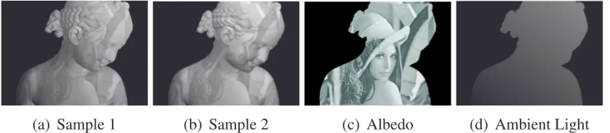 Figure 1: 2 out of the 24 images of our simplified synthetic dataset rendered with ortho- ortho-graphic geometry, directional lighting and Lambertian reflection.