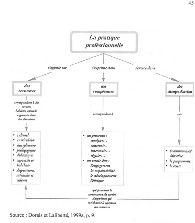 Figure 3 : Représentation du profil de compétences selon Dorais et Laliberté (1999a) Ce profil de compétences est important pour la présente recherche parce qu’il permet de baliser les compétences professionnelles vers lesquelles le novice doit se développ