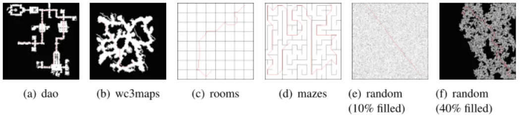 Figure 1. The maps used for the tests (with in red the initial plan).