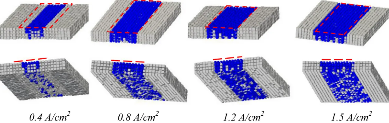 Fig. 17. Note in particular in Fig. 17(a) that the saturation on the rib – channel side becomes lower that the saturation at the GDL inlet (i.e