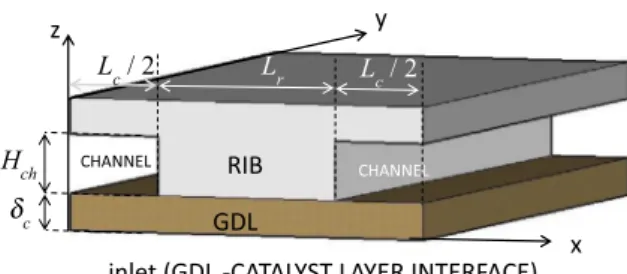 Fig. 3. GDL unit cell with one rib and two half channels.