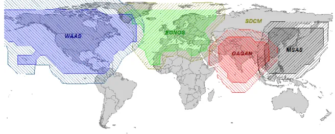 Figure 9 – Global SBAS coverage map (gpsworld.com) 