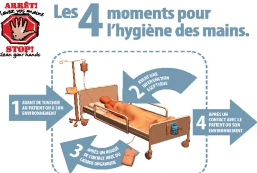Figure 1.1 : Les quatre moments pour l’hygiène des mains lors des soins de santé 