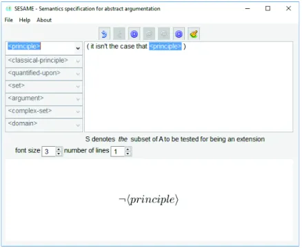 Figure 4. After a principle has been selected, the corresponding formula (lower white frame) is updated