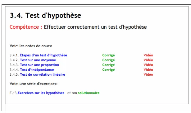 Figure 7 : Page Web liée à l’objet d’apprentissage 3.4 Test d’hypothèse sur la plate- plate-forme Moodle 