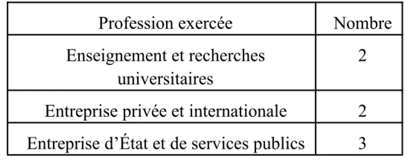 Tableau 8. Professions exercées par les immigrants créateurs en Chine