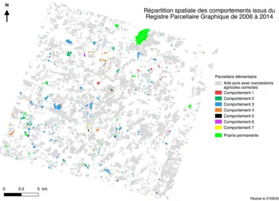 Figure 6 : Carte de localisation des ilots purs de prairies permanentes ayant comportements non  conformes, étant effectivement permanentes et des ilots purs ne remplissant pas ces deux critères