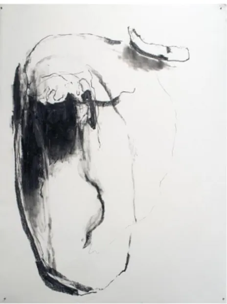 Figure 3. Laurence Belzile, Autoportrait s’autoportant, 2018, graphite sur papier, 30 x 21 pouces 