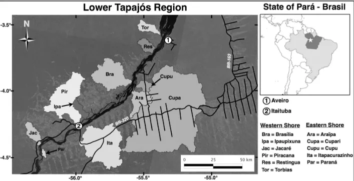 Figure 1. The region studied, showing the 11 watersheds under study.