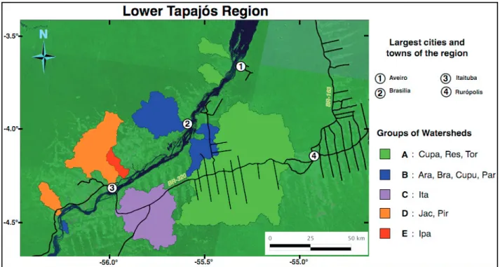 Figure 6.  Presentation of groups of watersheds based on similarities in the temporal and spatial evolution of land cover and land use
