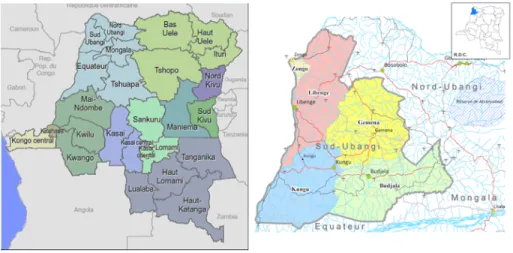 Figure 5 - Division administrative des provinces de RDC, et des Territoires du Sud Ubangi en 2015 