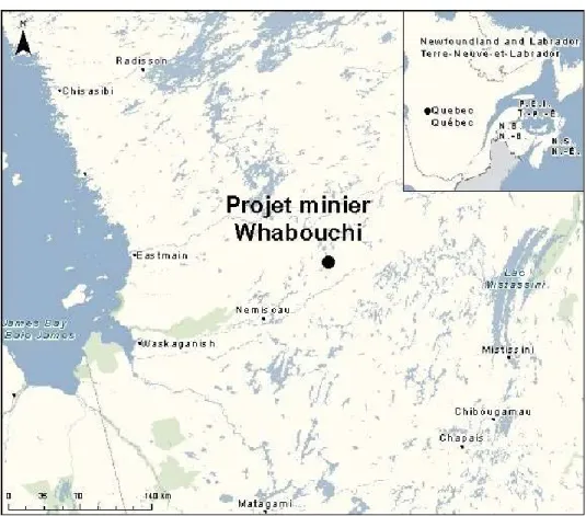 Figure 4.4 Représentation géographique de la mine Whabouchi (tiré de : Mon plan Nord, 2015)