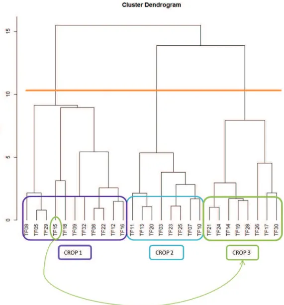 Figure A1.1 Cluster Dendrogram obtained from the AHC on the scores of famers on the axes of the multivariate analysis on  cropland management practices