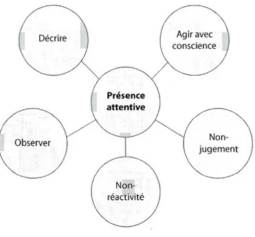 Figure 2.2. Modèle des composantes de  la présence attentive de Baer et al.  (2008)  2.5.3  Le modèle des  processus primaires et secondaires liant la présence attentive à  l' autorégulation 