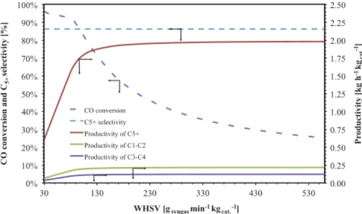 Fig. 12. Pressure drop versus space velocity WHSV for a tube diameter d R ¼ 2:75 mm, T w ¼ 493:15 K.