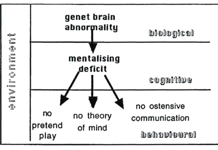 Figure 1. Modèle causal de l'origine des déficits de mentalisation dans l'autisme provenant  d'un article de Frith, U