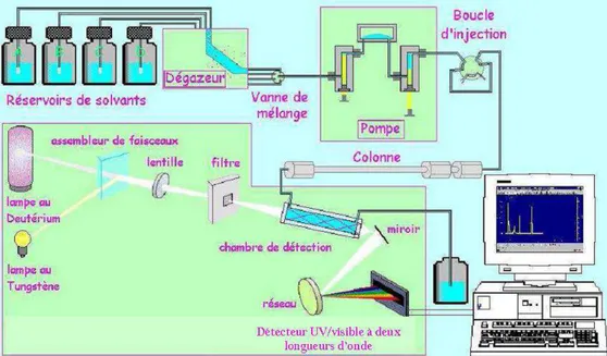 Figure II.1.  Schéma de principe de la chromatographie liquide avec détection UV/visible