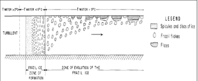 Figure 1 : Formation du frasil dans une rivière (Michel, 1967) 