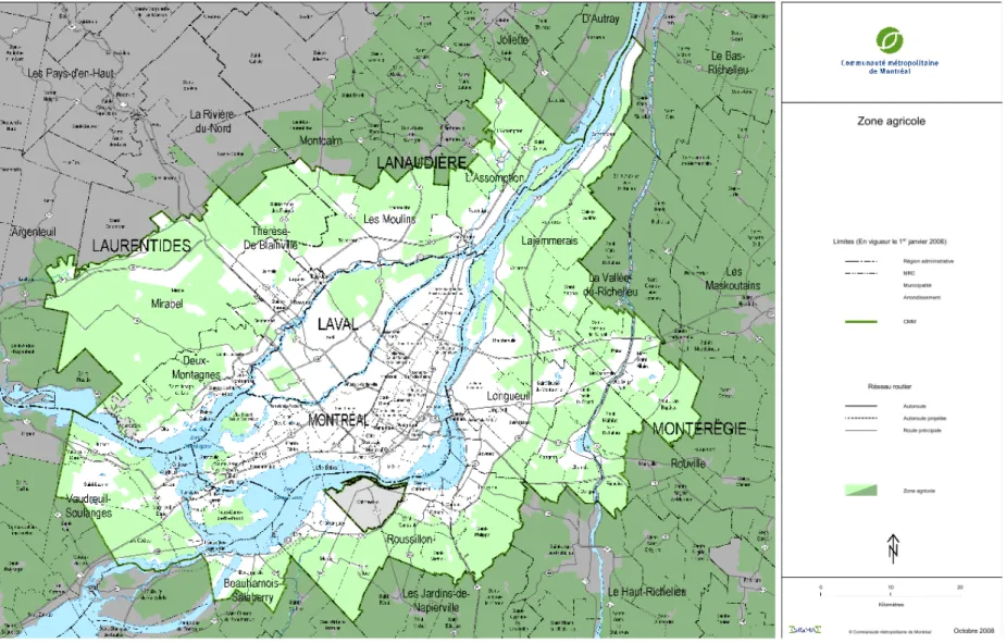 Figure A4.1 Zone agricole de la Communauté métropolitaine de Montréal et ses environs