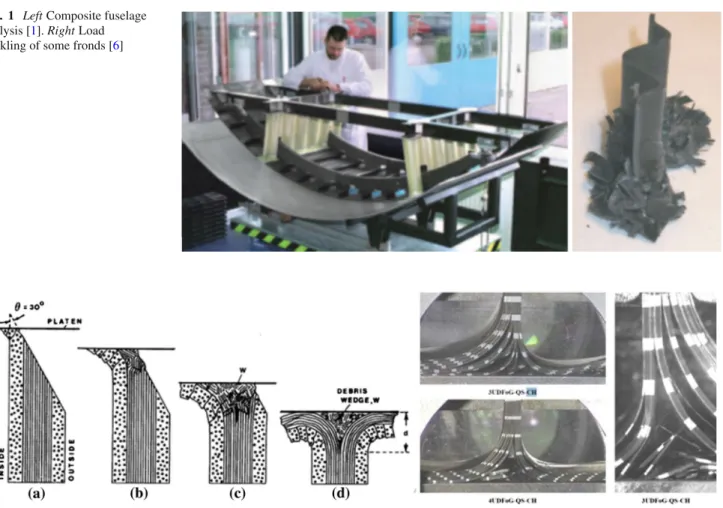 Fig. 1 Left Composite fuselage analysis [1]. Right Load buckling of some fronds [6]