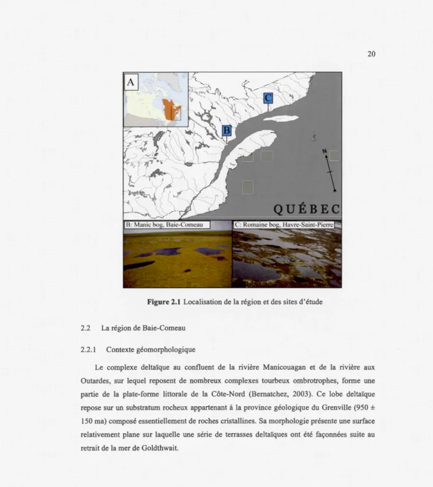 Figure 2.1  Localisation de la région et des sites d 'étude 