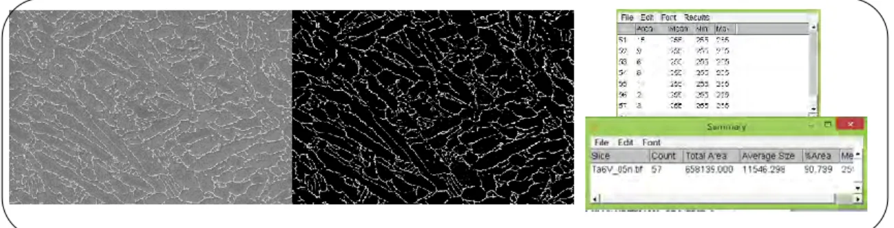 Figure II-9: Exemple d’une analyse d’image sous ImageJ® afin de quantifier une fraction surfacique  de phase 