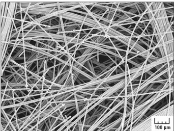 Fig. 1 Typical SEM observation of carbon entangled cross-linked fibres. Fibres density is 150+30 kg/m 3 of epoxy resin
