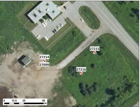 Figure  8.  Carte  de  l’emplacement  de  l'instrumentation  sur  le  site  d'étude  (Fond  de  carte :  Bing, 2019)