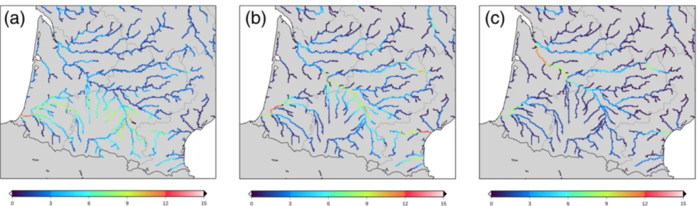 Figure 12 shows how a simulated flood propagates from upstream to downstream within the catchment