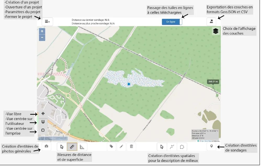 Figure 5 : Interface générale de l'application et outils disponibles 