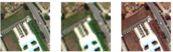 Fig. 2. (Left) Reference image. (Middle) HS image. (Right) MS image.