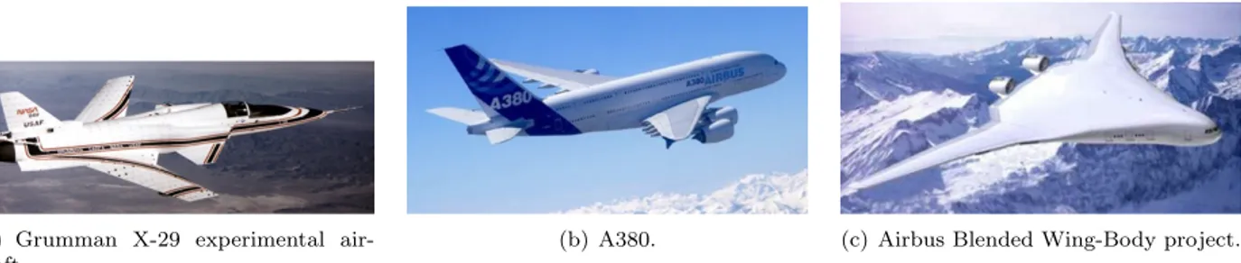 Figure 1. Illustration on unstable aircraft configuration for different design purposes.
