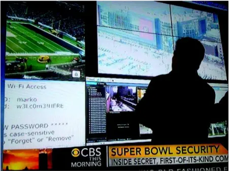 Figure  7 : Reportage de la  CBS  autour  la  sécurité  du Super  Bowl avec  les  logins/  passwords de l’accès  WiFi  affichés  en  clair