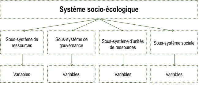 Figure 5 : Les dimensions d'un cadre de référence socio-écologique  (inspiré de Oström (2009))