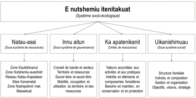 Figure 6 : Cadre socio-écologique du système E nutshemiu itenitakuat  (inspiré de Oström (2009))