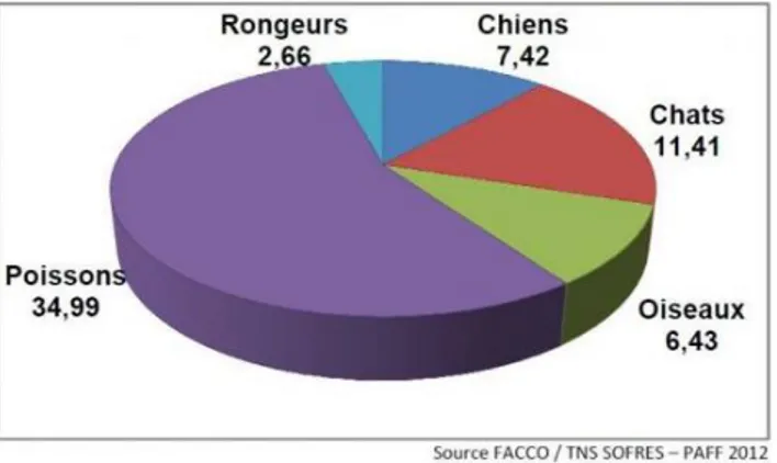 Figure 1 : Population d’animaux de compagnie en France (en millions) en 2012 (FACCO 2012)