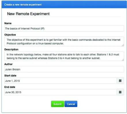 Fig. 2. The authoring tool: learning metadata of an experiment.