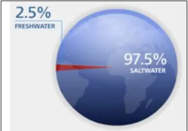 Figure  1.1 : Pourcentage  d’eau douce et d’eau salée sur la terre (UN-Water,  2016) 