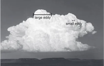 Figure 1.1 – Photo d’un cumulonimbus illustrant les diﬀérentes tailles de tourbillons au sein du nuage convectif d’après Cotton et al