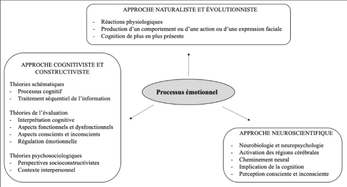 Figure 1.   Particularités du processus émotionnel selon les trois principales approches 