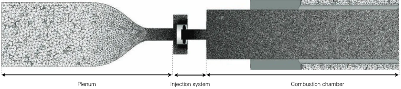 Figure 11.4: Computational domain and characteristic mesh size in a central cut-plane for the single injector non-reacting flow study.