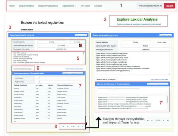 Fig. 2. Example of the online inspection of lexical regularities (http://sele.inf.um.es/ontoenrich/files/ekaw2014ontoenrichImg.pdf )