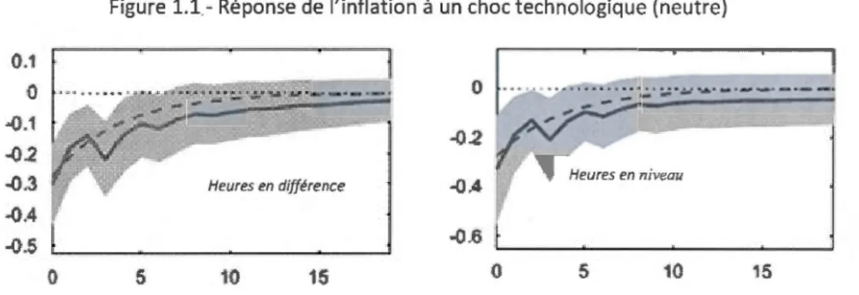 Figure  l.l- Réponse  de l'inflation  à  un choc technologique (neutre) 