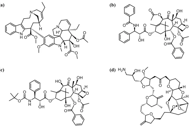 Figure  1.10  Molecular  structures  of  (a)  vinorelbine,  (b)  paclitaxel  (c)  docetaxel  and  (d)  eribulin