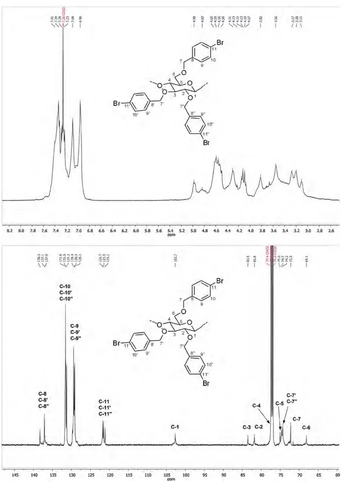 Fig. 3. 1 H- and 13 C NMR spectra of cellulose ether 2c in CDCl 3 .